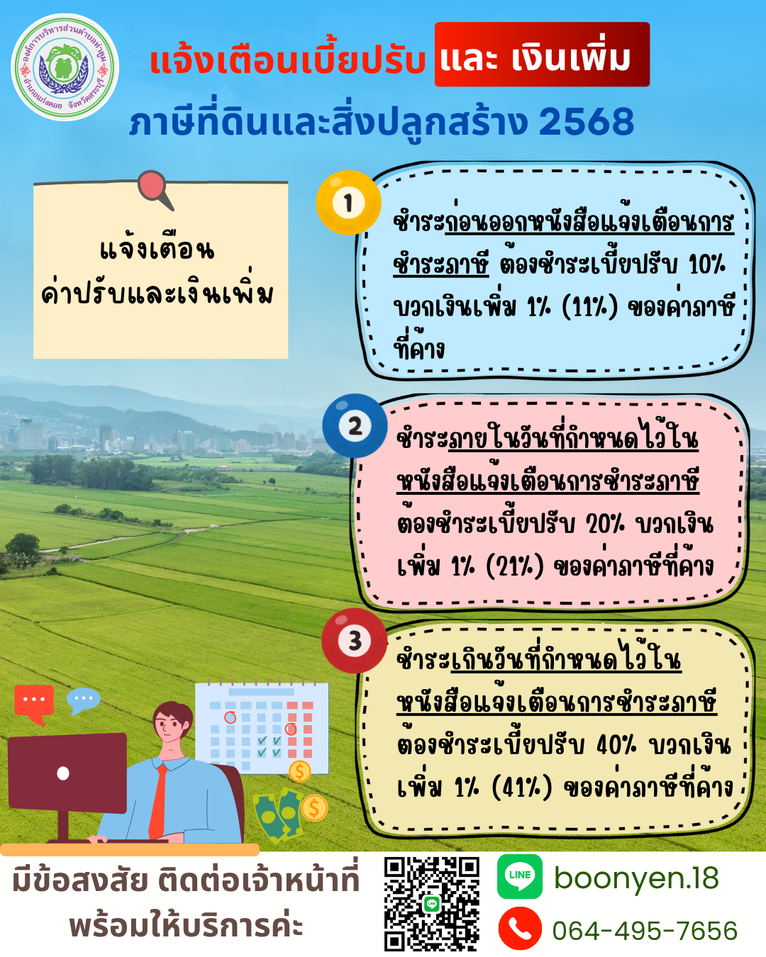 แจ้งเตือนเบี้ยปรับและเงินเพิ่ม ภาษีที่ดินปี2568